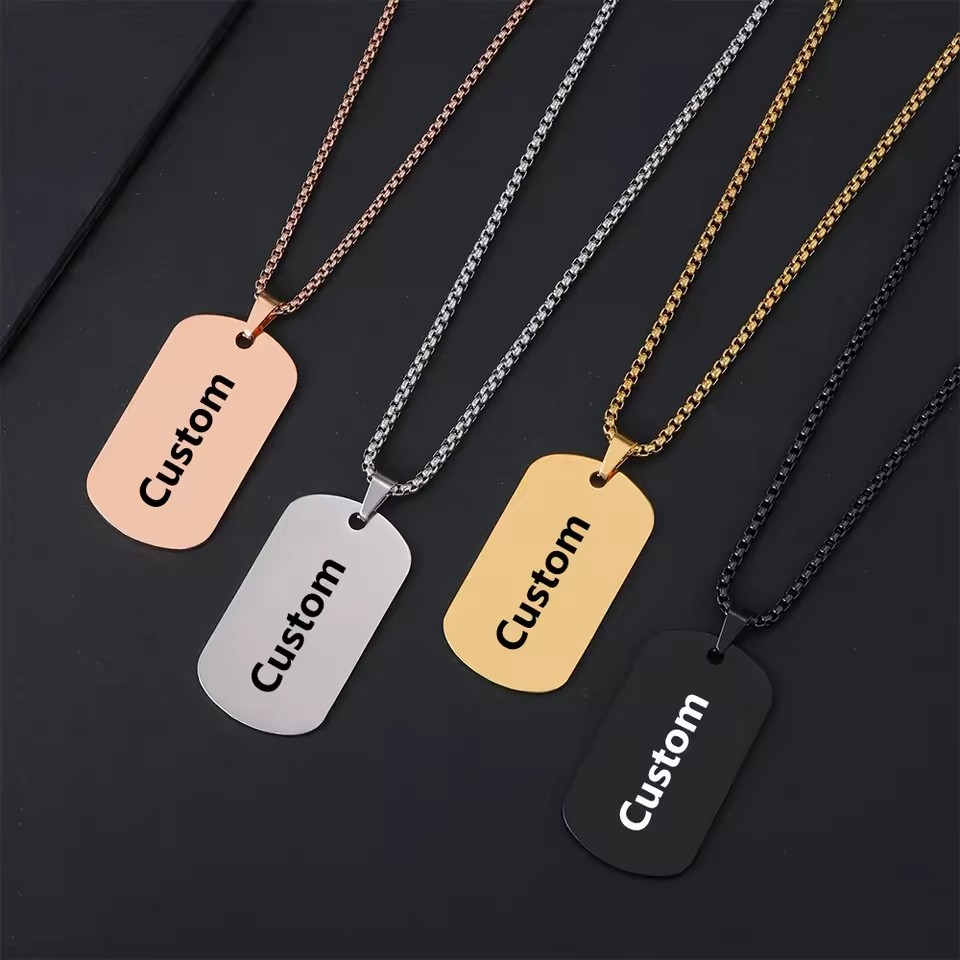 New Arrivals Custom Round Corner Dog Tag Stainless Steel Laser Marking Necklaces