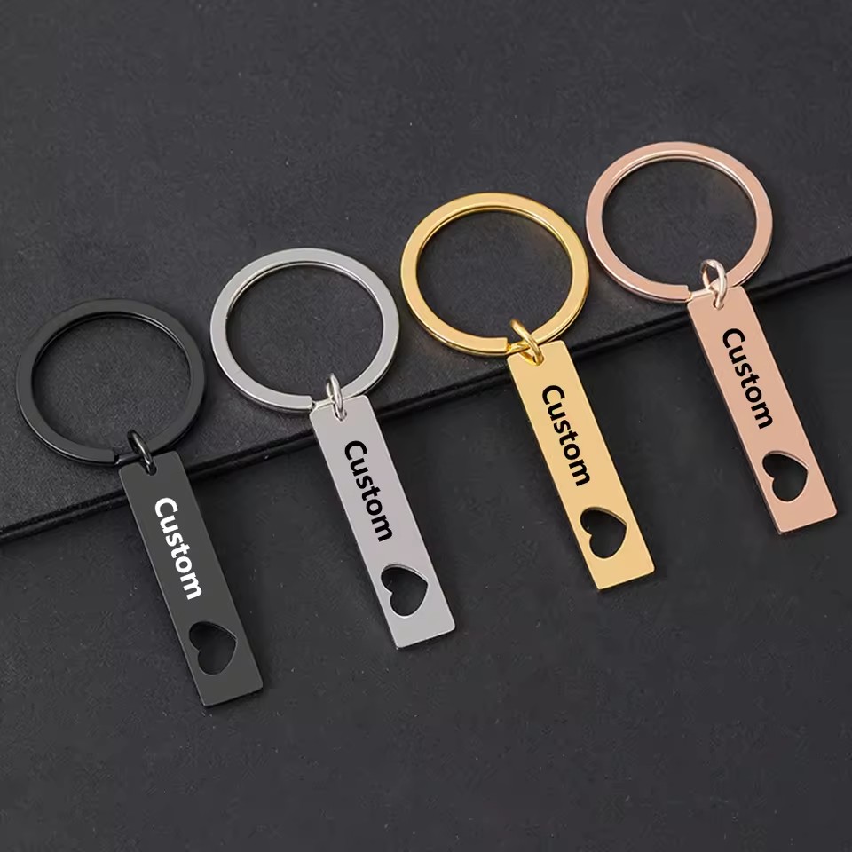 Brand New Hollow Heart Rectangle Stainless Steel Custom Blank Keychain for Gift