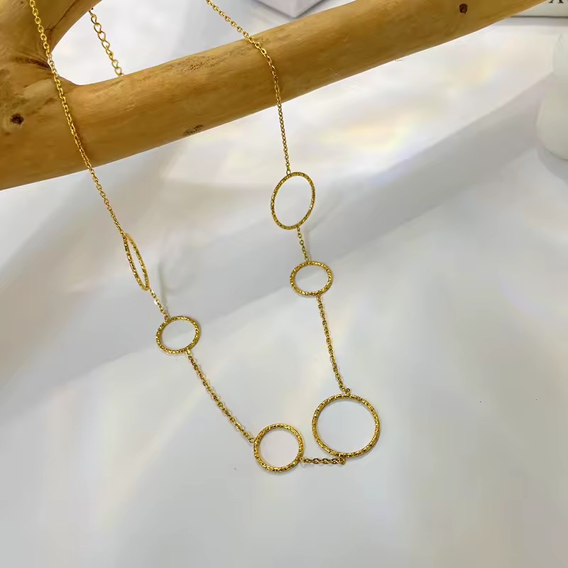 Fashion Round Stainless Steel O-Chain Necklace for Women Exquisite Gold Metal Collar Necklace Accessories Party Gift Vermeil