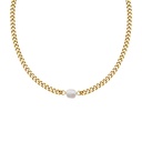 Laodun Charm PVD 18K Gold S925 Sterling Silver Cuban Chain Necklace Freshwater Pearl Chocker Necklace for Girls Vermeil