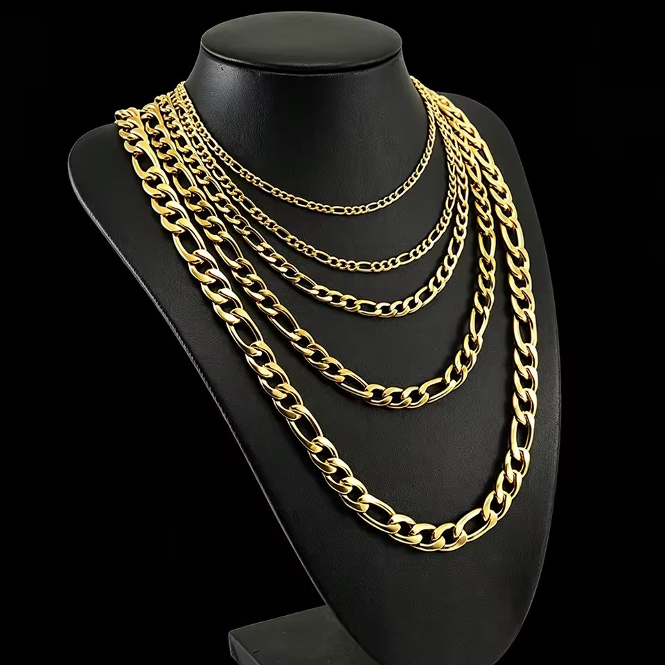 4mm 6mm Figaro Chain 18K Gold Plated Chain Stainless Steel 316L Mens Chains Jewelry Gifts Figaro Cuban Necklace for Women