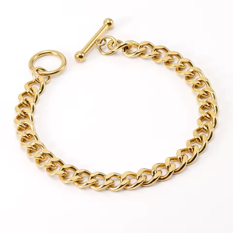 18k Gold Plated Stainless Steel Personalized Ot Buckle Chunky Cuban Link Chain Toggle Rope Bracelet Jewelry for Men Women Trendy