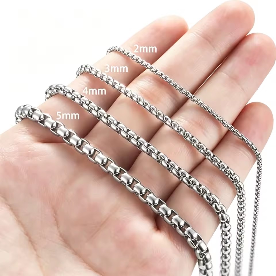 316L Stainless Steel Box Chain Necklace for Pendant 2mm 3mm 4mm 5mm 18K Gold Plated Waterproof Hypoallergenic OEM ODM