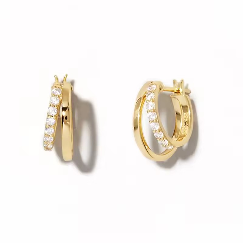 Laodun Popular Fine Jewelry Personality Creative Earring Simple Triangle Rhombus Double Circle Zircon Stud Earrings