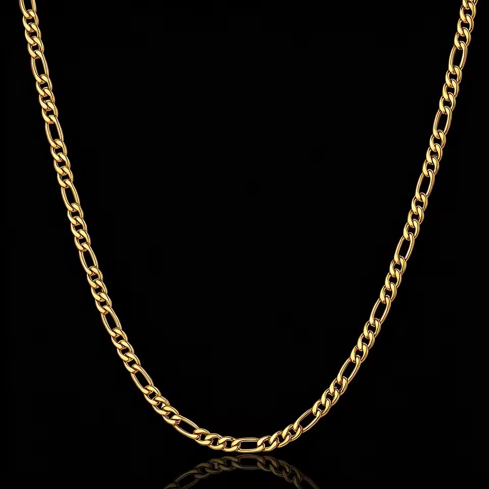 7mm 5mm 3mm Figaro NK Necklace Men Jewelry Gifts Tarnish Free Cuban Link 18K Gold Plated Stainless Steel Figaro Chain for Women