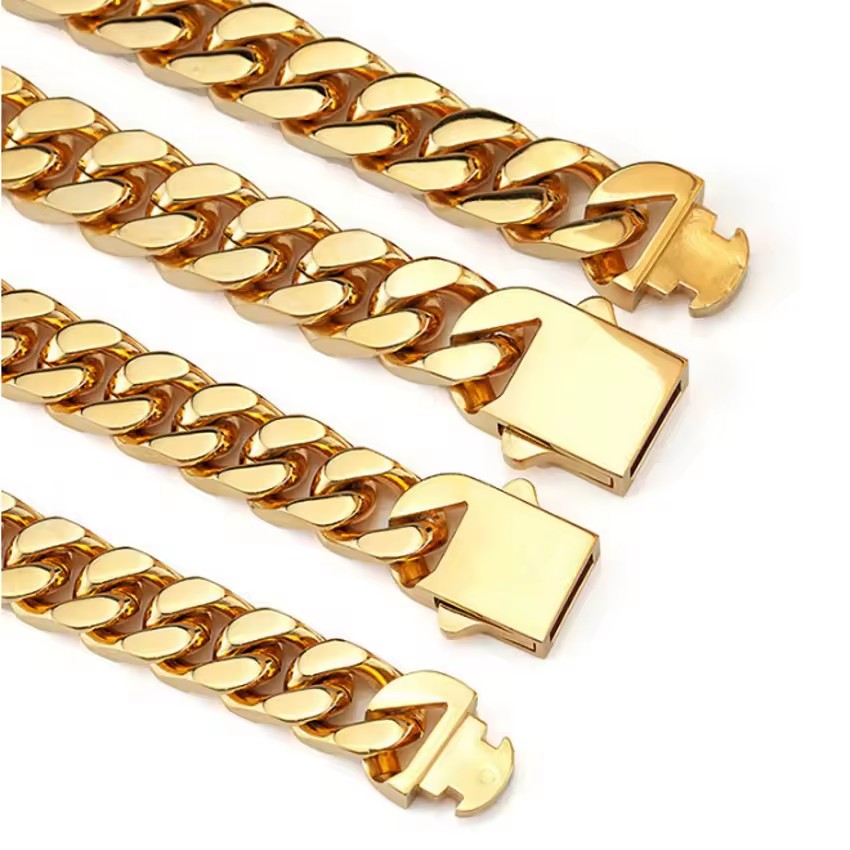 18k Gold Finish Iced Out Thick Miami Cuban Link Chain Hip Hop Necklace