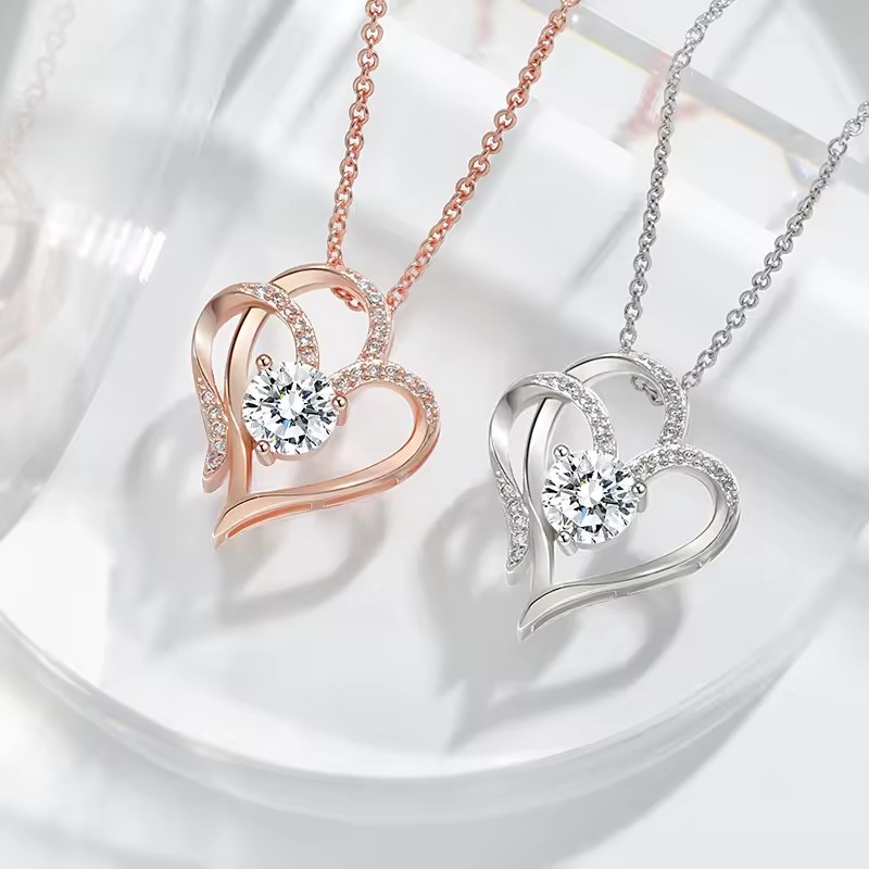 Luxury Rose Gold Moissanite Necklace for Women Elegant Jewelry Anniversary Birthday Gift Fine Accessories