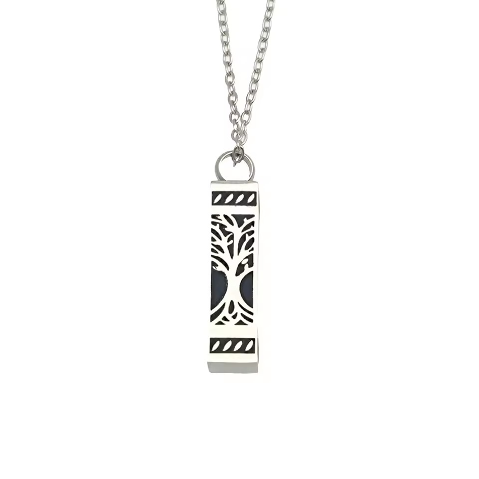 Customized Tree of Life Stainless Steel Urn Pendant Classic Link Chain Necklace Quartz Memorable Ashes Memorial Keepsake Jewelry