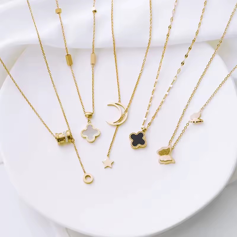 Fashion Jewelry Unisex 18K Gold Plated Stainless Steel Trendy Link Chain Necklace with Opal