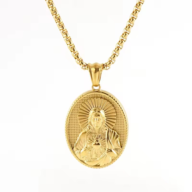 Customized Stainless Steel 18K Gold Plated Virgin Mary Pendant Vintage Religious Mythological Figure Clavicle Necklace for