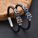 High Quality Men's Jewelry Stainless Steel Leather Braided Bracelet Inlay Stone Skull Leather Bracelet