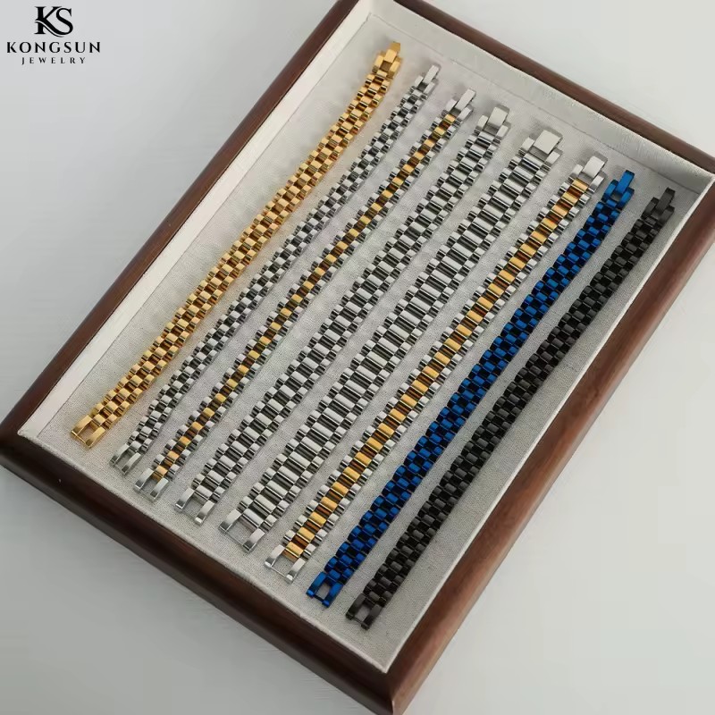 Hot Selling High-End Stainless Steel Gold Plated Tennis Bracelet Geometric Unique Elegant Bangles Unisex Gift Kongsun KS