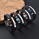Wholesale Jewelry Stainless Steel Magnetic Clasp Natural Stone Genuine Leather Bracelet for Men