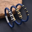 Whoelsae Price Fashion Gifts Braided Design Classic Stainless Steel Bule Men's Leather Bracelet for 19 21 Cm