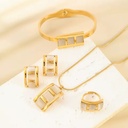 Stainless Steel Set Geometric Square Cat Eye Necklace Bracelet Earrings Ring Titanium Steel Four Pieces Set