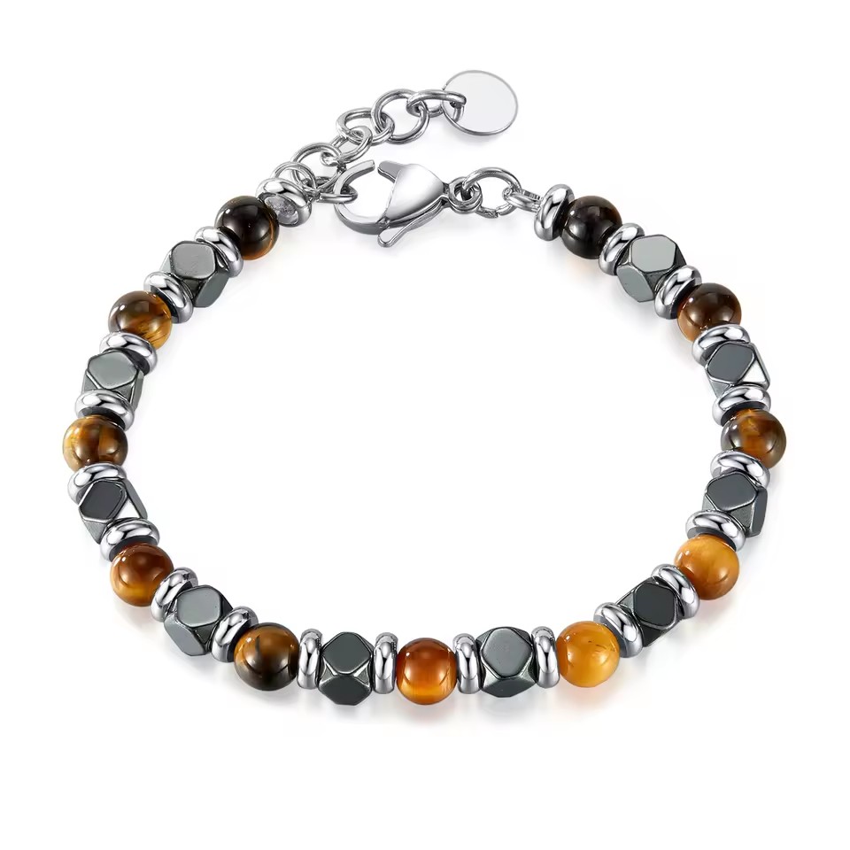 New Style Chinoiserie HipHop Jewelry Natural Beads Black Gallstone Tiger Eye Hematite Bracelet