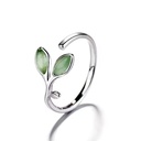 Wholesale Custom Silver Green Cat Eye Stone Leaf Ring Adjustable Open Botanical Dainty Twig Jewelry for Women