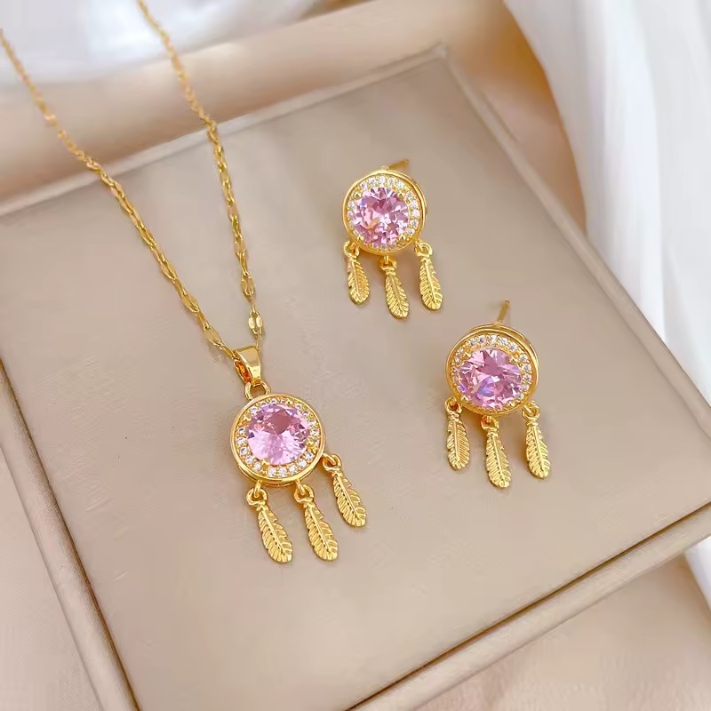 Luxury Full Exquisite Zirconium Elements Micro-Inlaid Earrings Necklace Set Wind Copper Fashion Pendant Necklace Fashion Jewelry