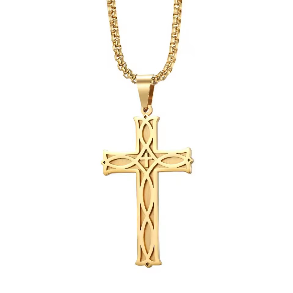 Classic Silver Black & Gold Stainless Steel Strand Necklace Christian Cross for Men's Birthday Anniversary Engagement
