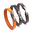 Unisex S Hook Clasp Genuine Leather Bracelets Cowboy Vintage Brown Wrist Bangle for Women Men