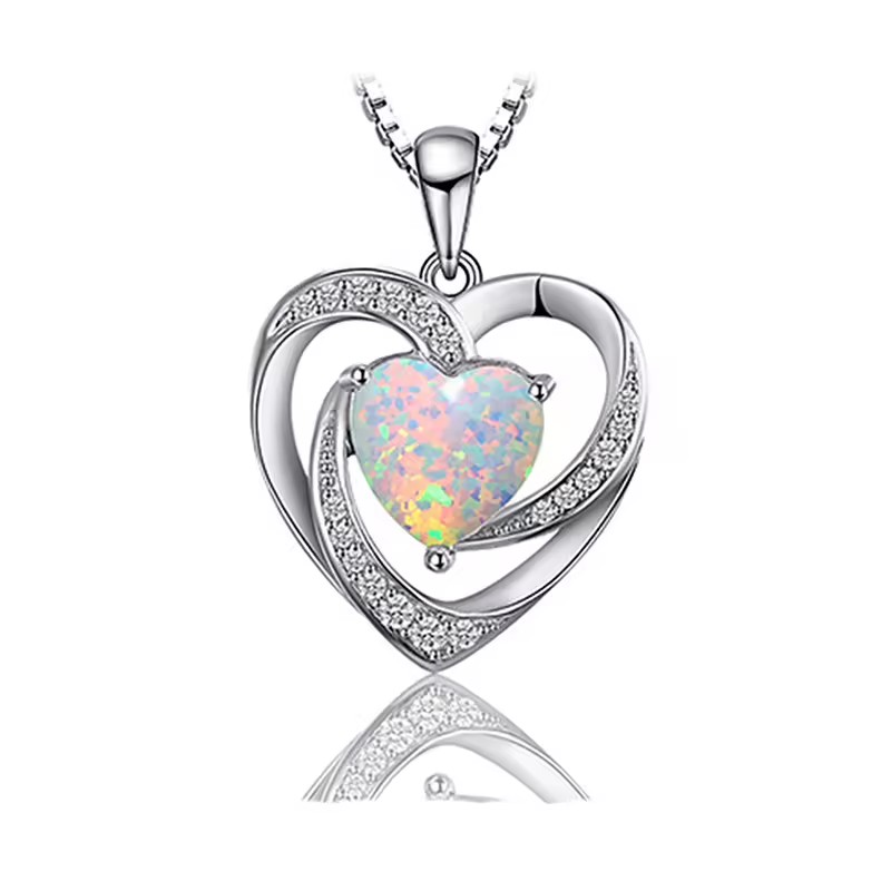 925 Pure Silver Classic Heart Opal Pendant Necklace-Valentine's Day & Anniversary Girlfriend Gift