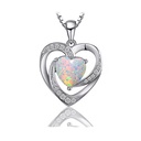 925 Pure Silver Classic Heart Opal Pendant Necklace-Valentine's Day & Anniversary Girlfriend Gift