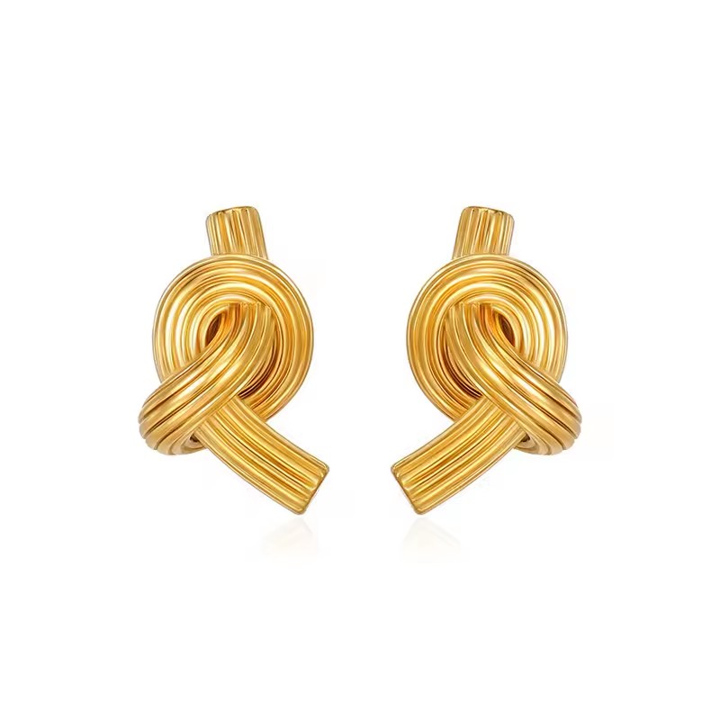 Unique Designer Twist Stainless Steel Stud Earrings Waterproof Women Daily Outfit Decor Ear Jewelry Gift
