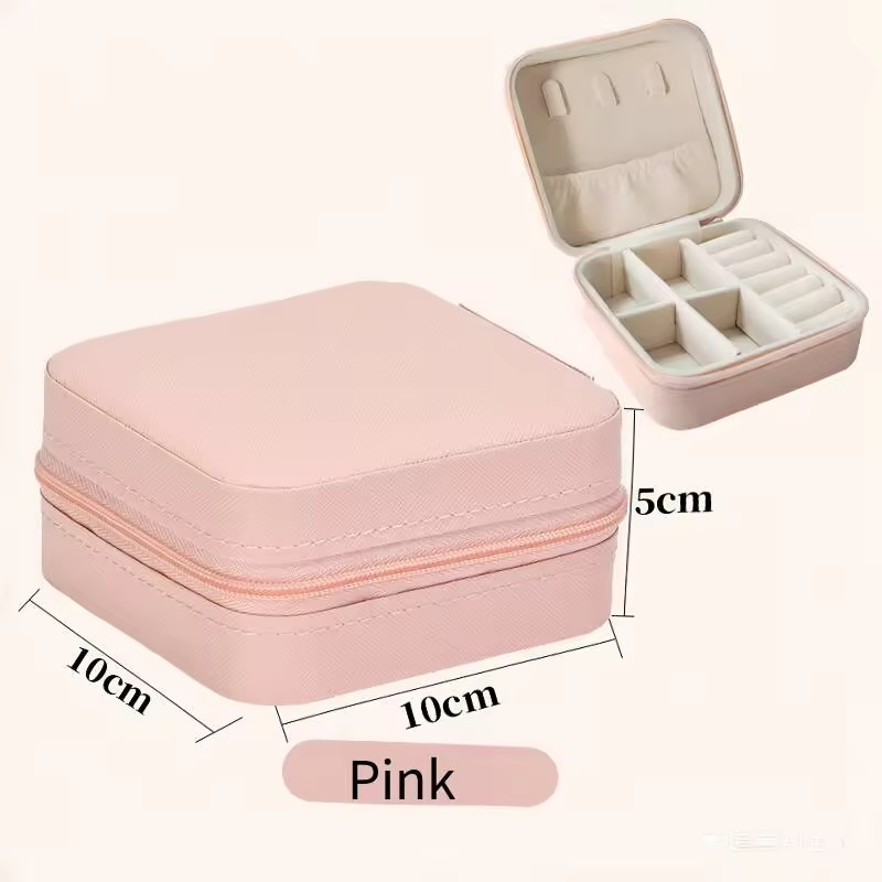 Portable Mirror Jewelry Box Mini Korean Style Women's Zipper Jewelry Ring Storage Box