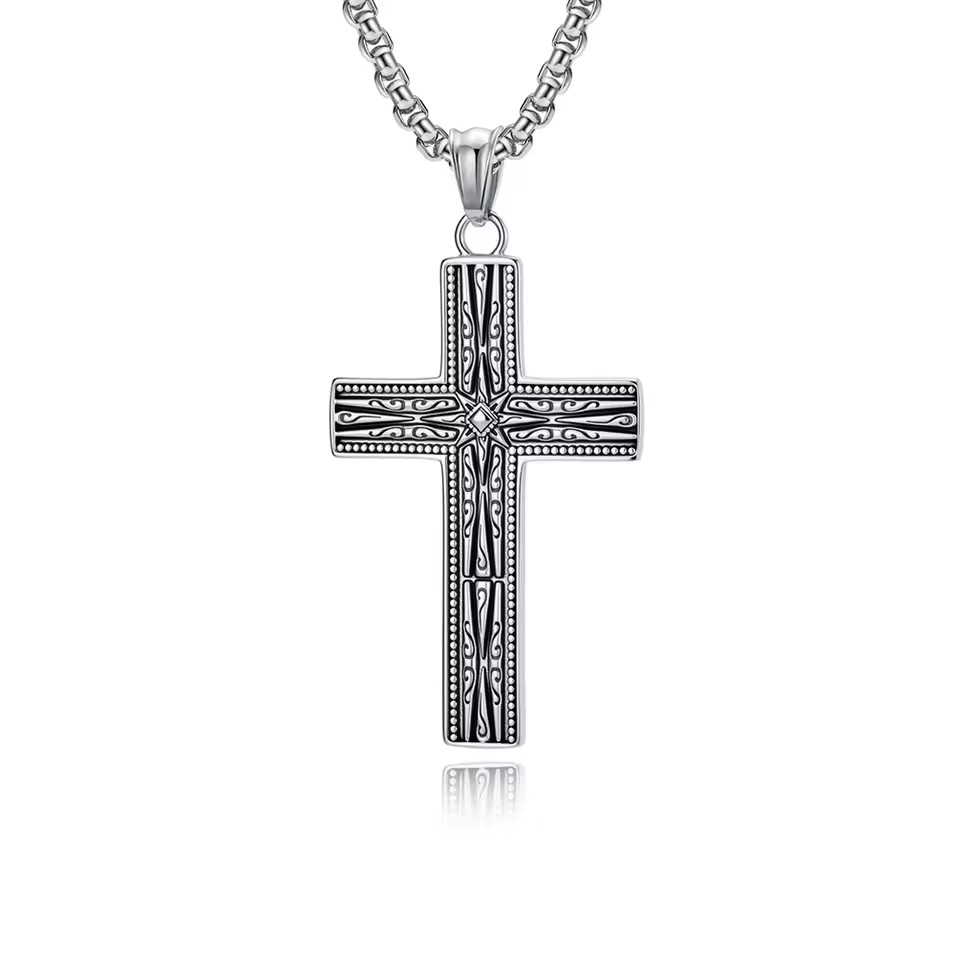 Religious Jewelry Christian Punk Silver Black & Gold Stainless Steel Necklace for Men's Birthday Anniversary Engagement