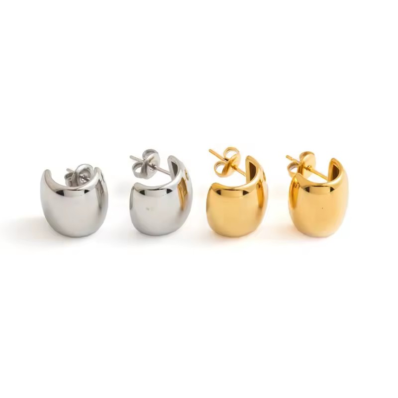 Unique Smooth C-Shaped Stainless Steel Earrings Women Daily Wear Ear Jewelry Gift