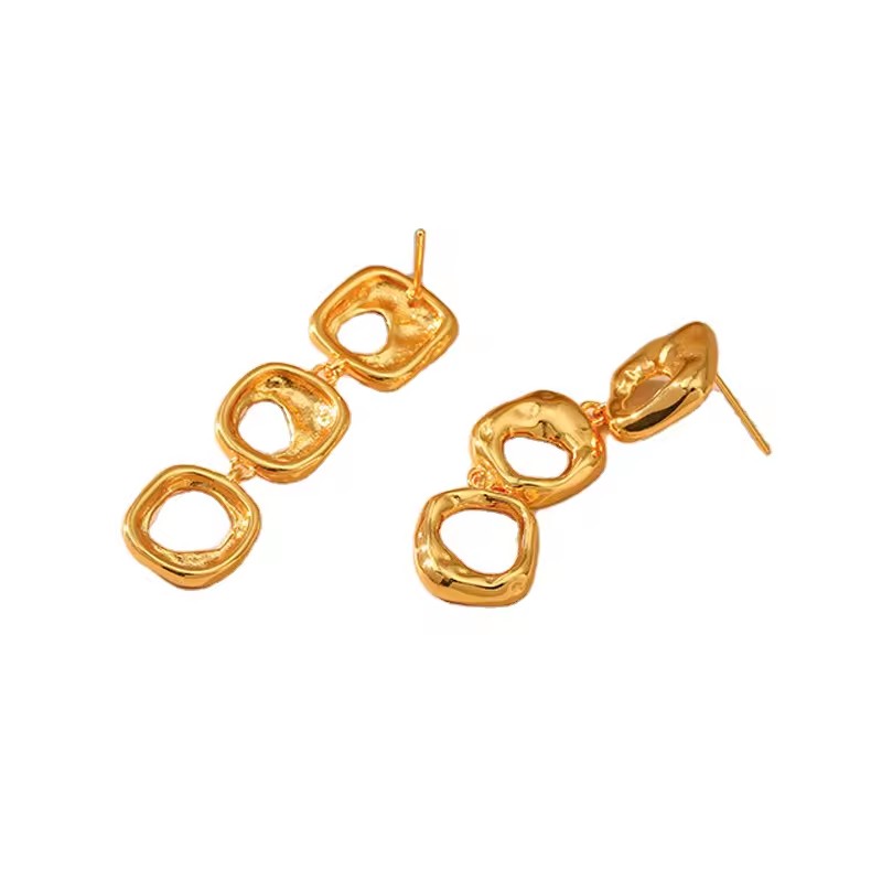 Fashion Long Hollow Square Geometric Stainless Steel Earrings Elegant Daily Match Stud Accessories For Women