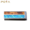 Stainless Steel Hawaiian Koa Wood and Synthetic Blue Opal Money Clip