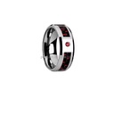 Jewelry 8mm Tungsten Ring Black & Red Carbon Fiber Inlay with Red Ruby Setting Silver Plated for Wedding Party Anniversary