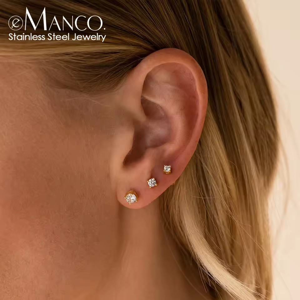 Emanco Fashionable Sparkling Zircon Elements Simple Stud Earrings Exquisite Everyday Wear Birthday Gifts Jewelry Earrings