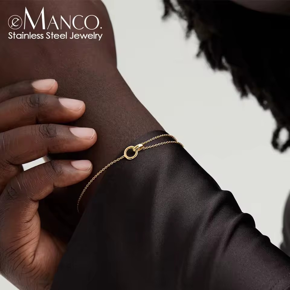 Emanco Bracelet the 14K Gold Double-chain O-shaped Chain Geometric Bracelet Is Perfect for Everyday Commuting Jewelry