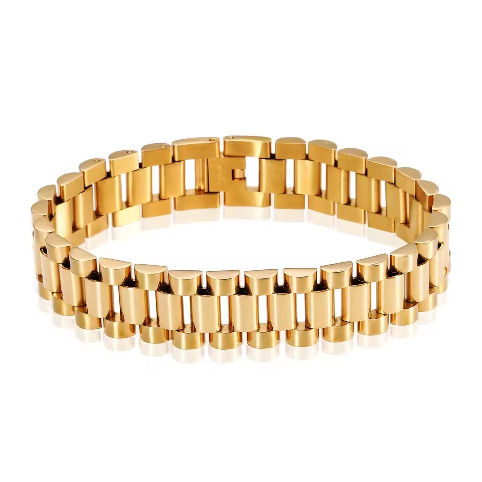 Fashion Stainless Steel Jewelry Plated 18K Gold Luxurious High Quality Watch Strap Bracelet