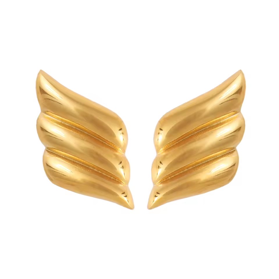 18K Gold Plated Stainless Steel Wing Shaped Hoop Chunky Layered Earrings for Women Jewelry