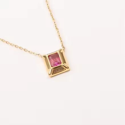 Trendy Jewelry Stainless Steel 18K Gold Plated Ruby Red Zircon Chocolate Pendant Necklace