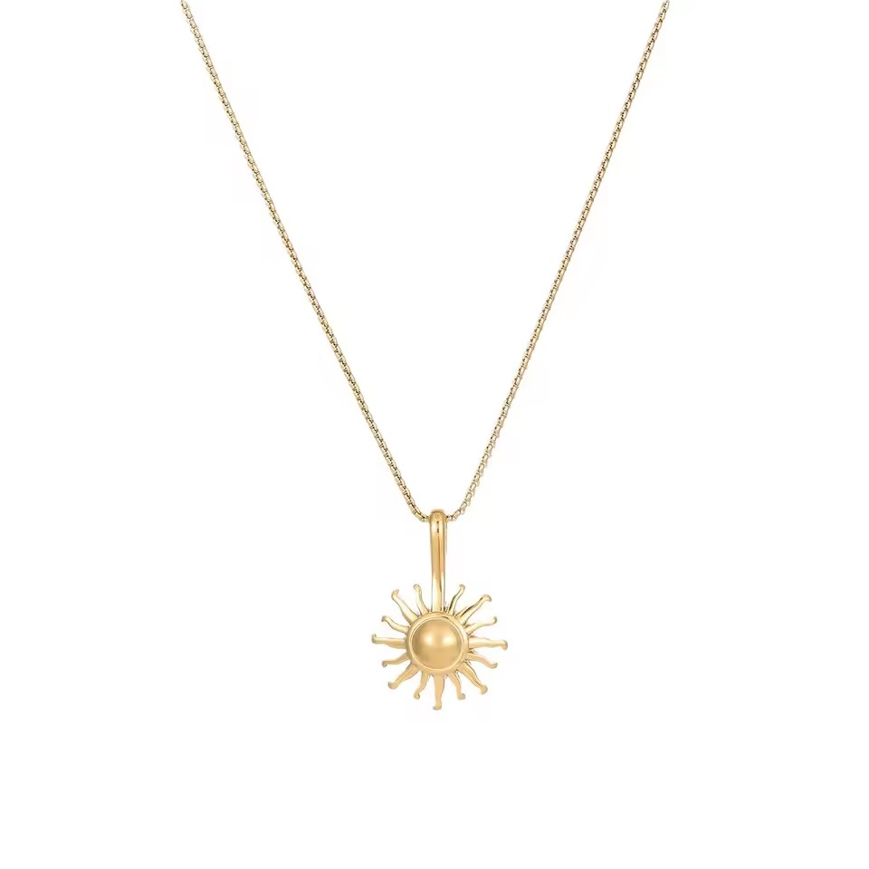 18K Gold Plated Stainless Steel Sun Pendant Necklace Sunshine Charm Necklace for Women Jewelry