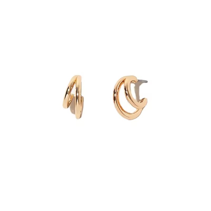 18K Gold Plated Stainless Steel C Shape Double Hoops Daily Earrings for Women