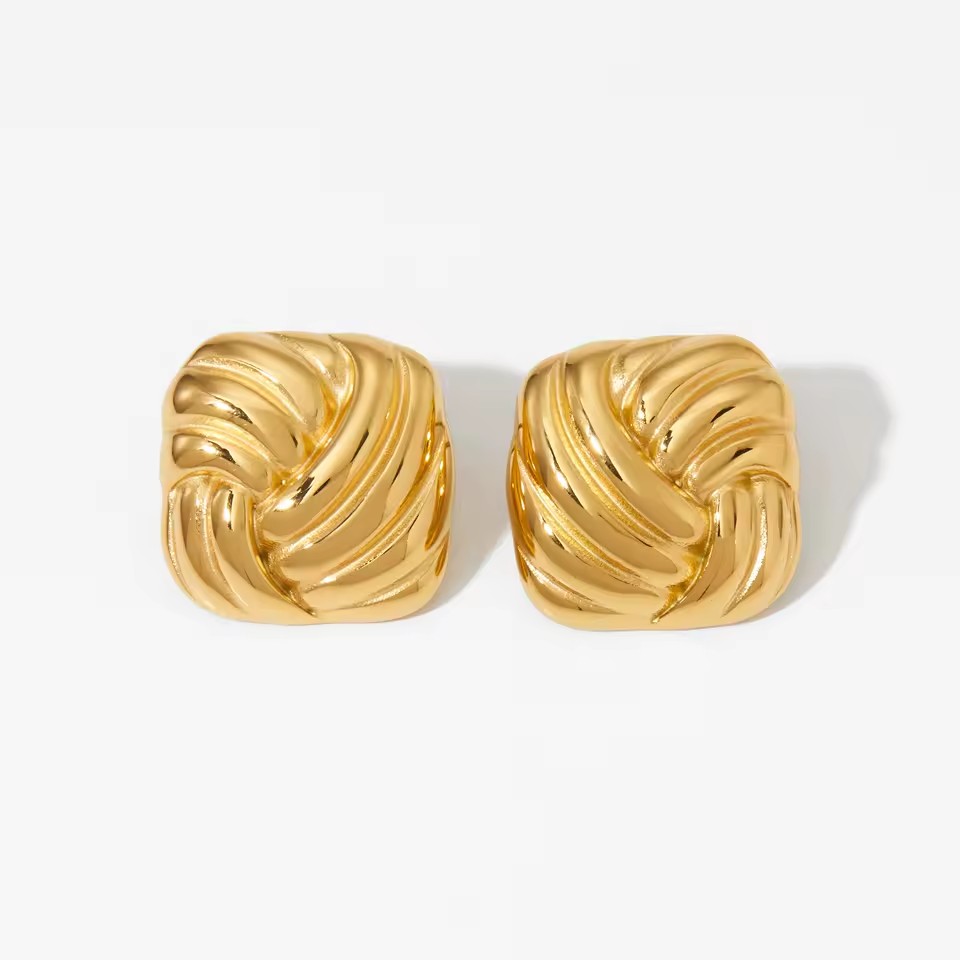 18k Pvd Gold Plated Stainless Steel Waterproof High Polish Stud Earrings Whirlpool Earrings Spiral Earrings