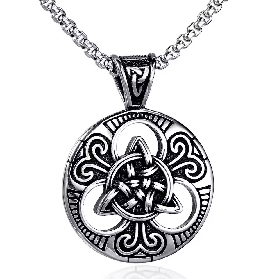 Custom Irish Celtic Knot Necklace Stainless Steel Double Side Solid Viking Cross Knot Pendants