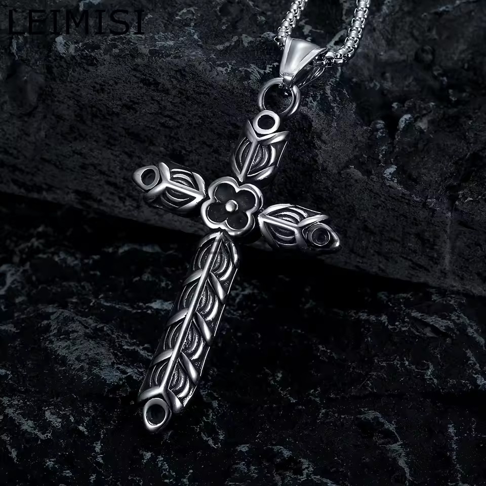 Custom Mens Vintage Cross Necklace Retro Stainless Steel Gothic Jewelry Pendants for Jewelry Making