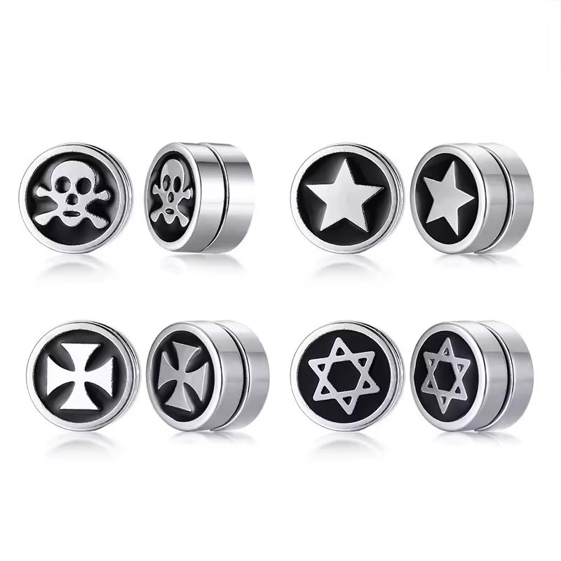 Hip Hop Culture Circular Magnetic Without Piercing Stainless Steel Men's Earring