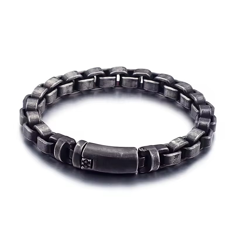 Cool Mens 9mm Cubic Box Chian Stainless Steel Vintage Grey Mens Motorcycle Hip Hop Cuban Bracelet Men Hand Chain Bracelet
