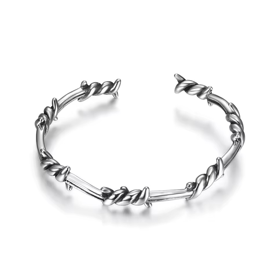 Wholesale Men Open Adjustable Twist Thorns Barbed Wire Twist Cable Cuff Bangle Bracelet for Men Women