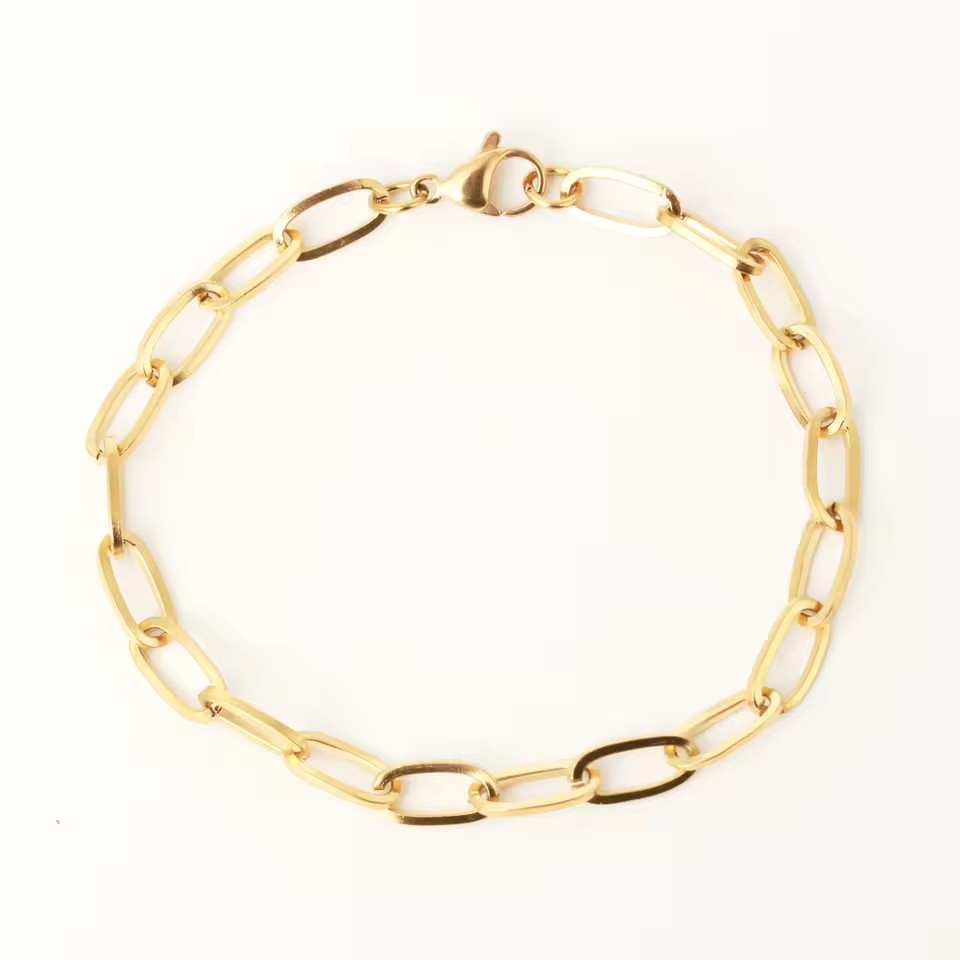 Non Tarnish Dainty Jewelry Stainless Steel Gold Plated Paperclip Chain Bracelet