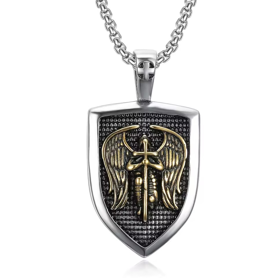 Saint St Michael Archangel Medal Shield-Shape Pendant Mythological Catholic Angel Guard Saint Michael Amulet Jewelry Gift