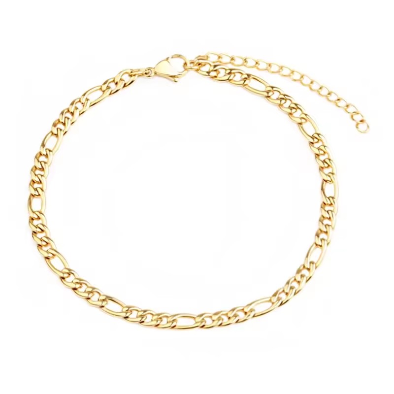 Wholesale Cuban Link Gold Plated Stainless Steel Figaro Chain Anklet Bracelet