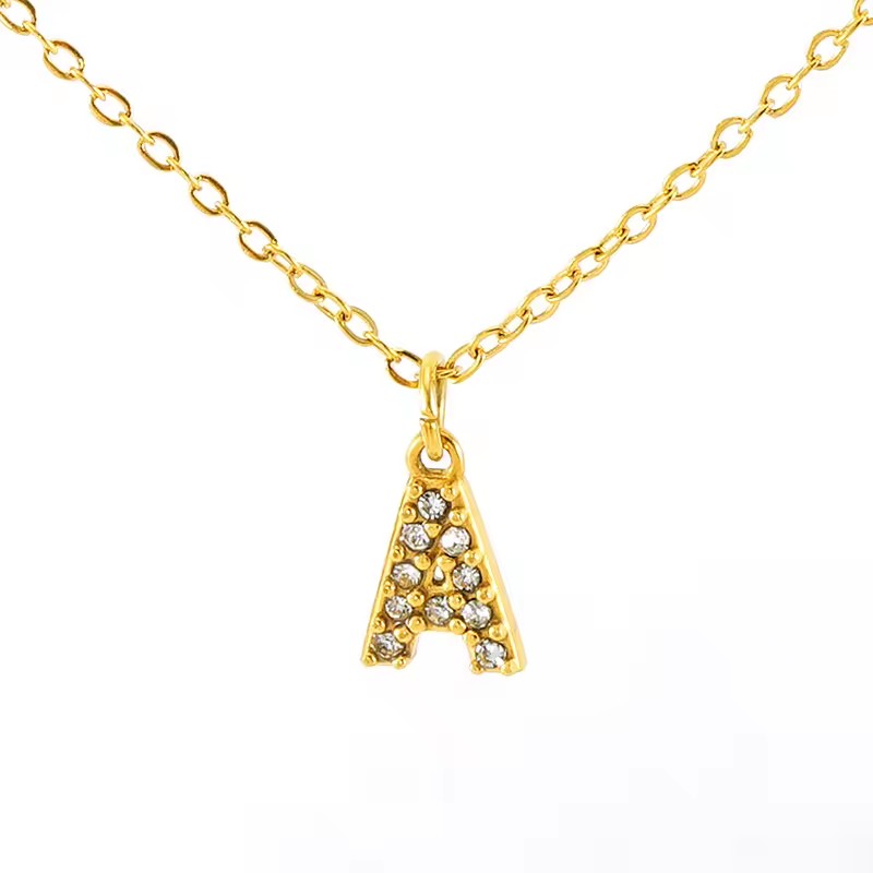 European American Stainless Steel Gold Plated Bohemian Style 26 English Letter Pendant Necklace for Women Party Wedding Jewelry